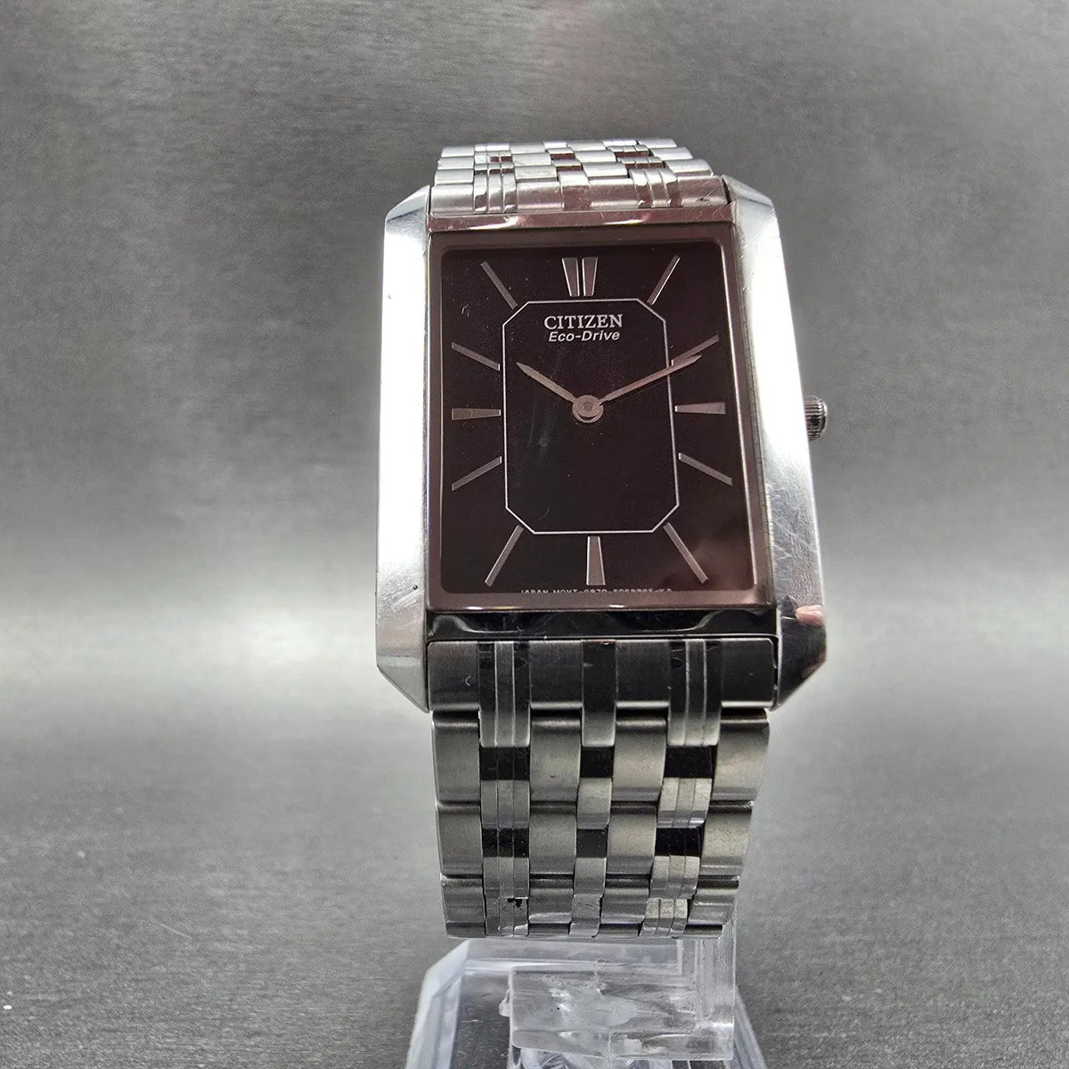 Citizen Eco-Drive Tank Watch Men 26mm Black Dial Steel Stiletto Rectangle Runs5