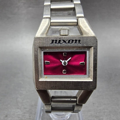 Nixon Sugar Watch Women 23mm Pink Dial Silver Tone Rectangle New Battery0