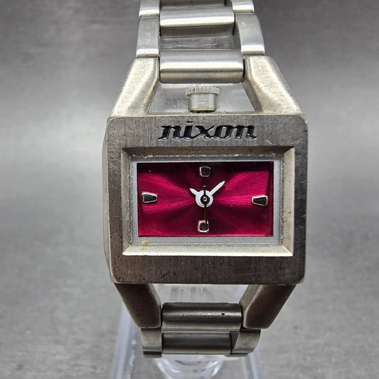 Nixon Sugar Watch Women 23mm Pink Dial Silver Tone Rectangle New Battery0