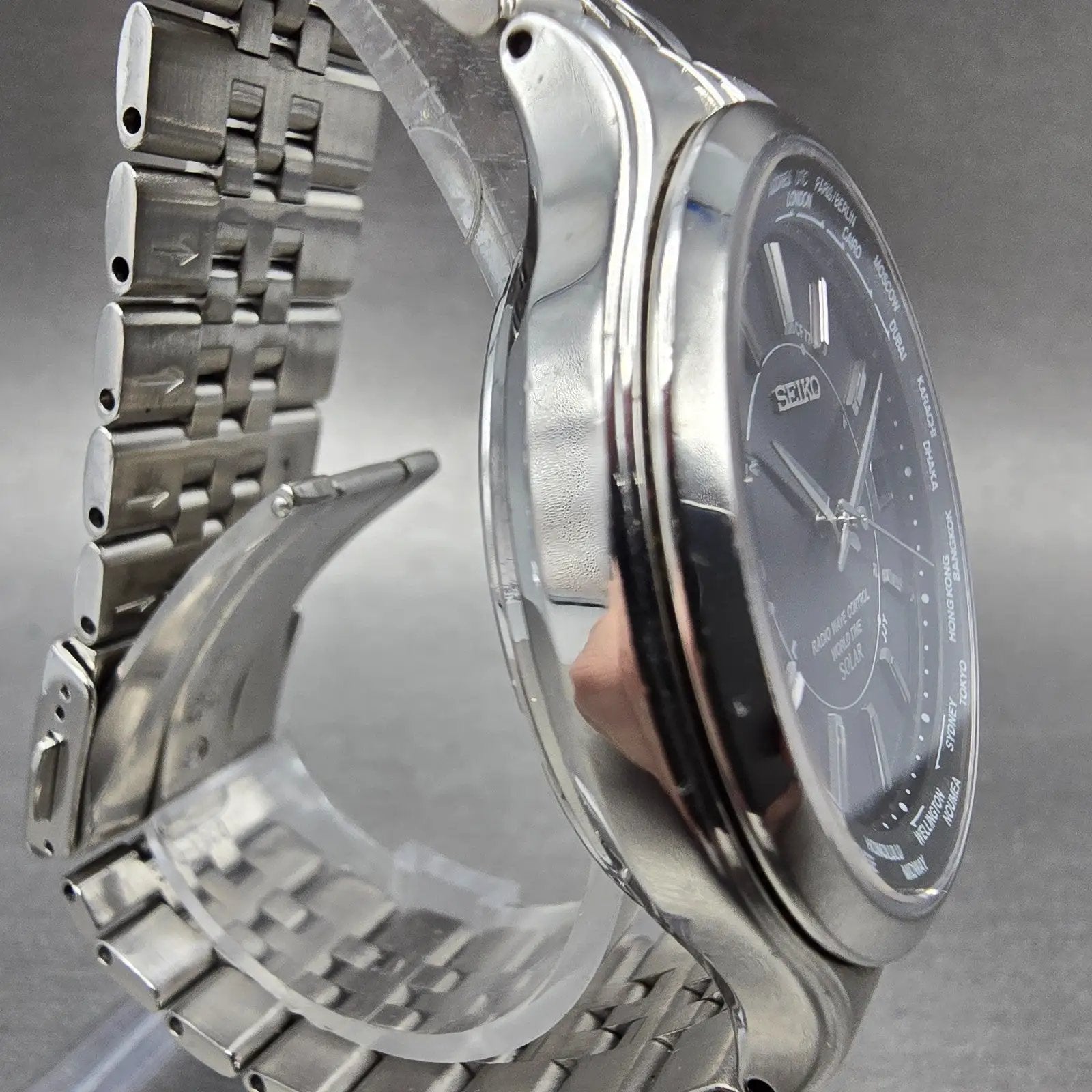 Seiko World Time Solar Watch Men 39mm Black Dial SteelAtomic 7B25-0AG0 READ!!!!!4
