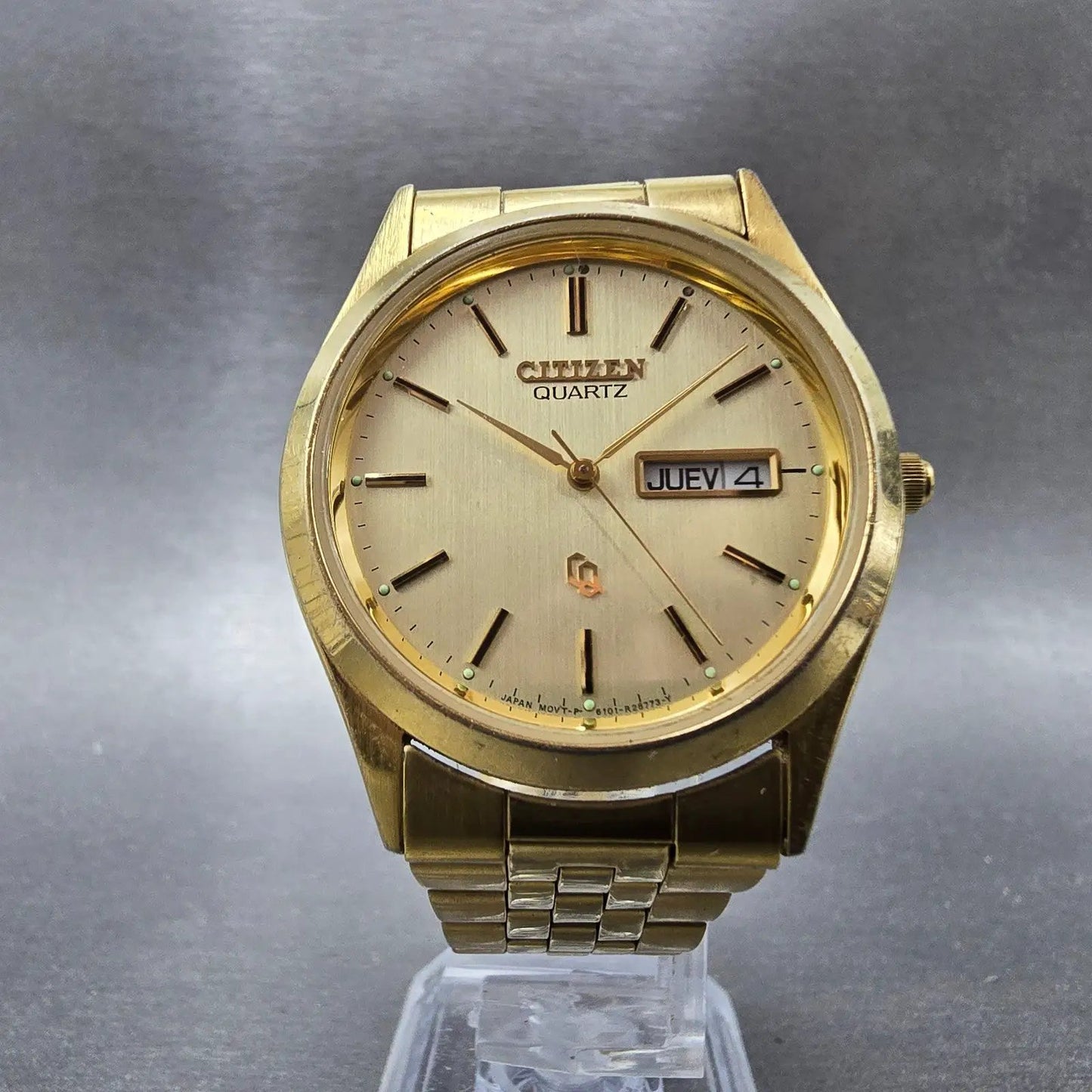 Citizen CQ Watch Men 35mm Champagne Dial Gold Tone Daydate 6101-R06501 New BattG5