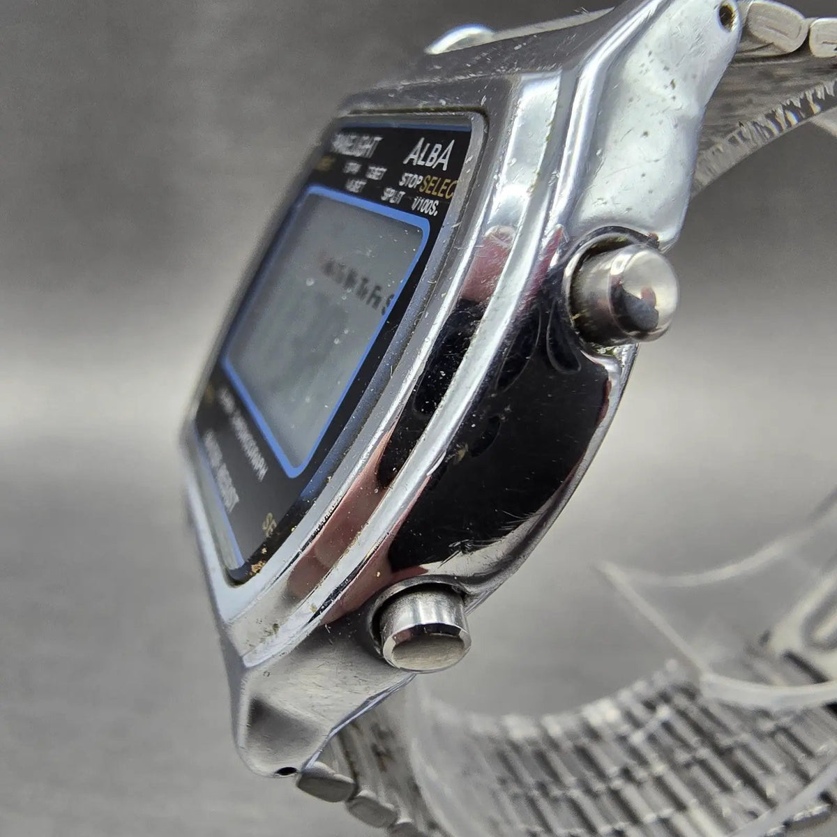 Alba Digital Watch Men 36mm Silver Alarm Chronograph Y7354A40 READ!!!!! New Batt2