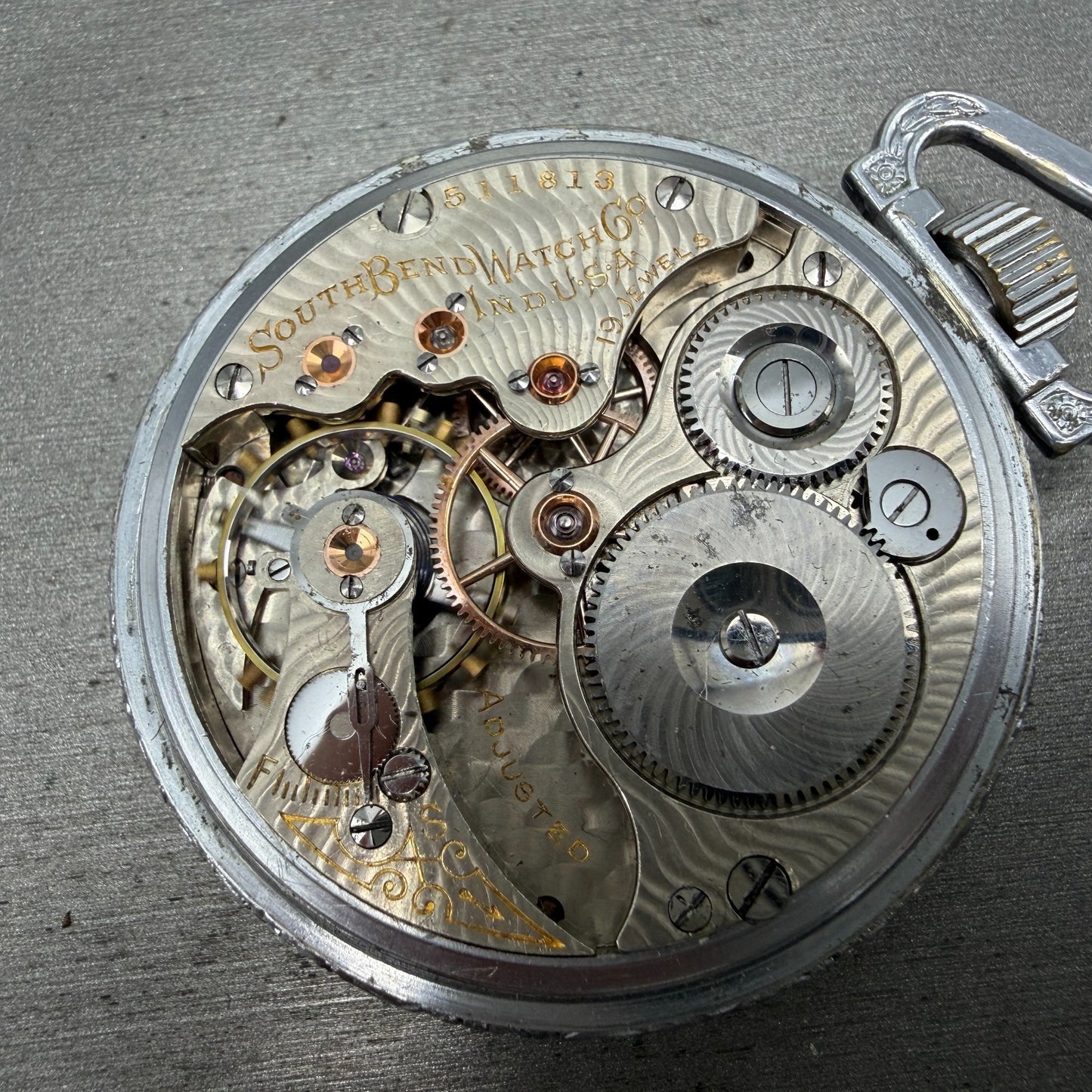 South Bend Pocket Watch White Dial Silver Tone Grade 292 Manual Wind PARTS12