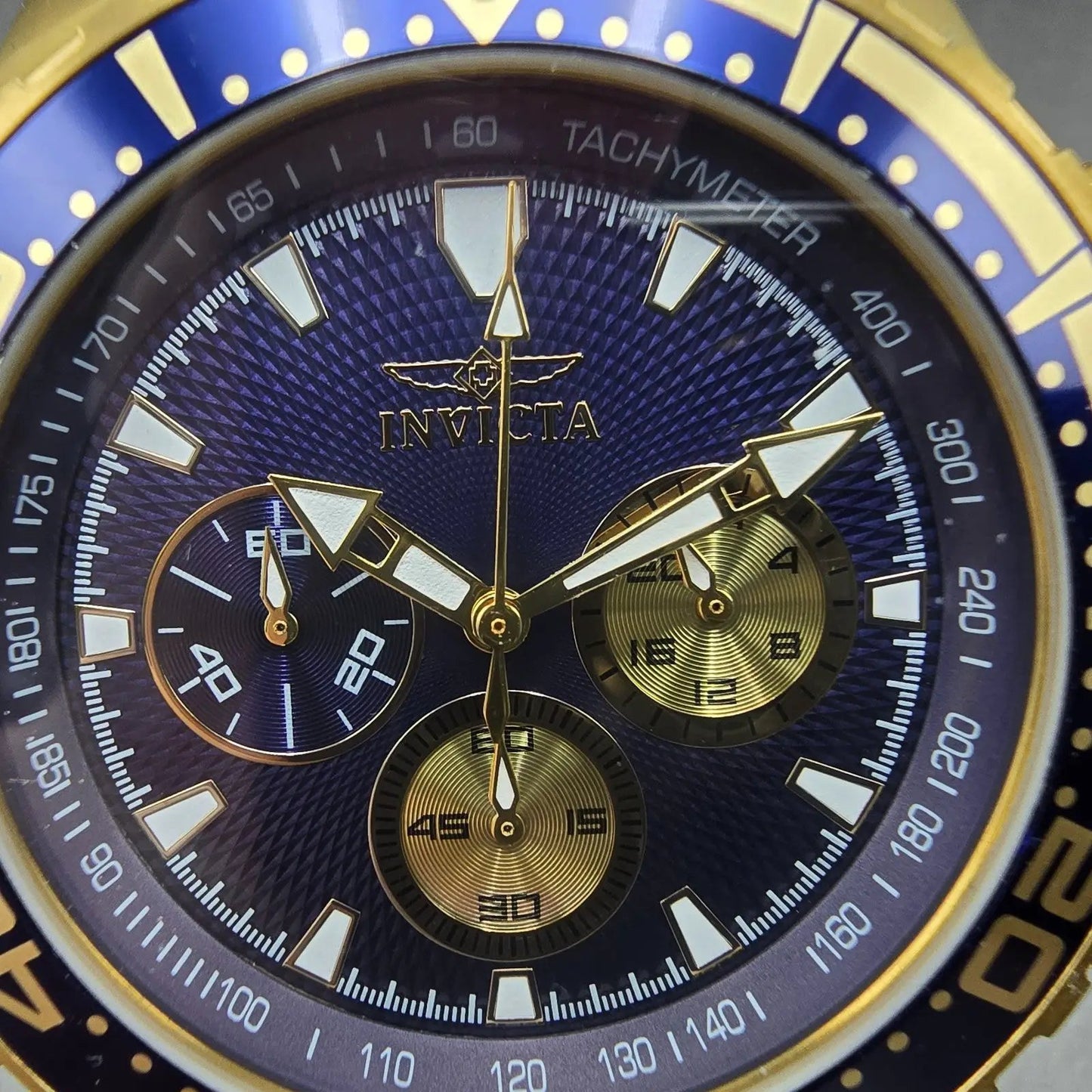 Invicta Pro Diver Chronograph Watch Men 45mm Blue Dial Gold Tone 12916 New Batt1