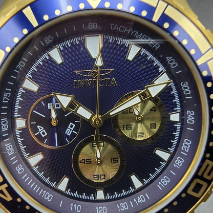 Invicta Pro Diver Chronograph Watch Men 45mm Blue Dial Gold Tone 12916 New Batt1