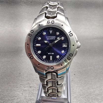 Citizen Watch Women 27mm Blue Dial Silver Tone Date Round 1012-S92316 New Batt0