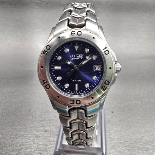 Citizen Watch Women 27mm Blue Dial Silver Tone Date Round 1012-S92316 New Batt0