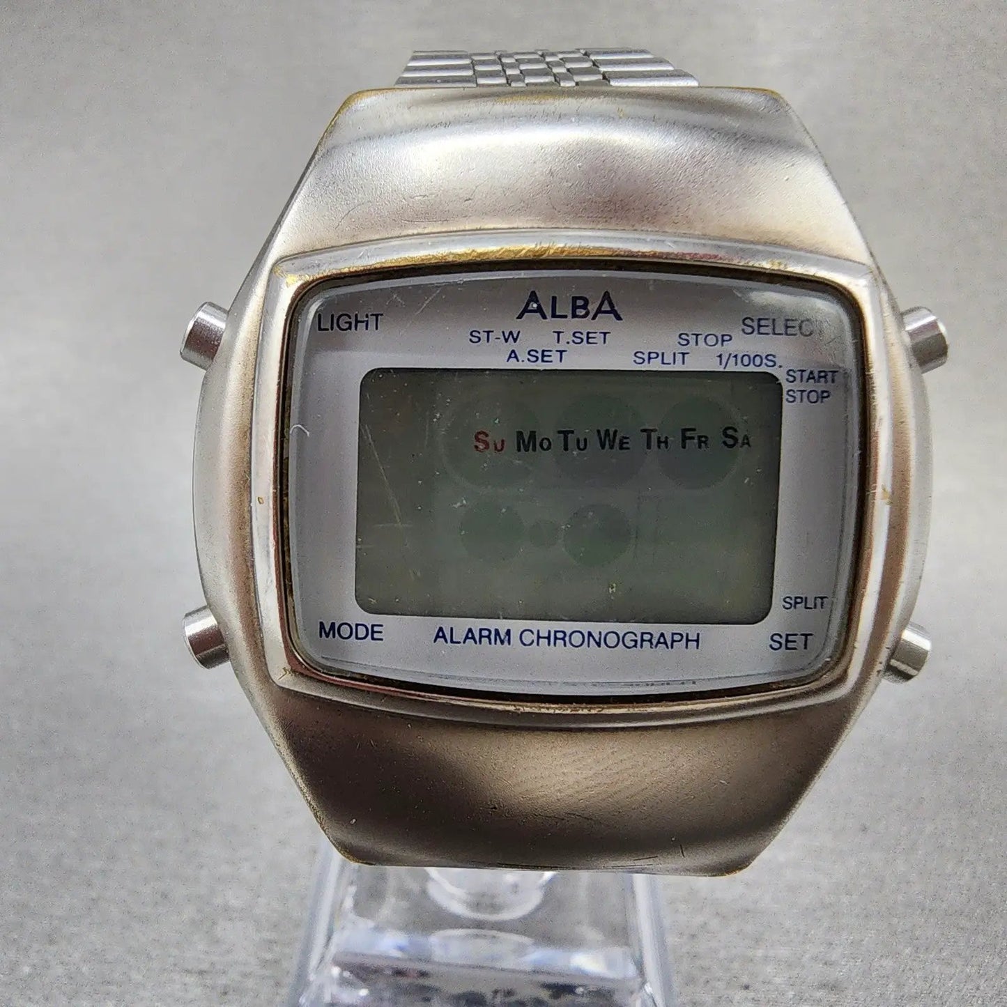 Seiko ALBA Digital Watch Men 39mm Silver Tone Alarm Chrono Y735-4A10 PARTS AD2