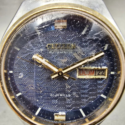 Citizen Automatic Watch Men 38mm Blue Dial Two Tone Daydate 4-164181 PARTS VTG2
