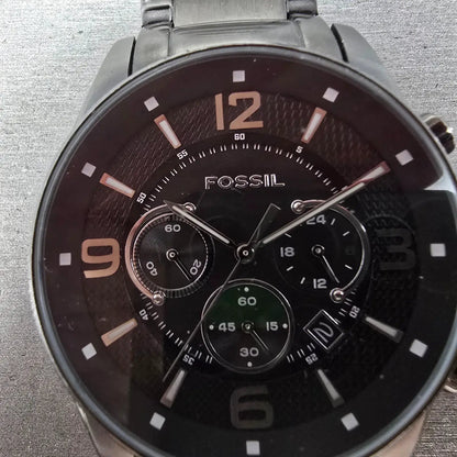 Fossil Chronograph Watch Men 49mm Black Dial Black Tone Date Round FS4446 PARTS2