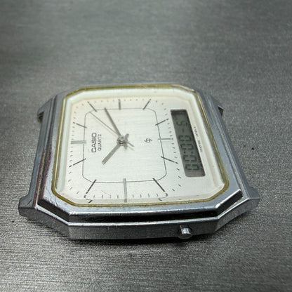 Casio AQ-301 Watch Men 32mm White Dial Silver Tone Octagon Alarm Chrono New Batt3