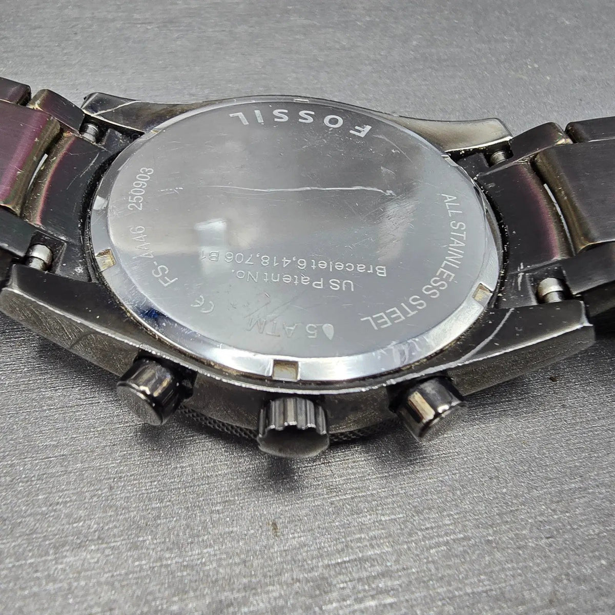 Fossil Chronograph Watch Men 49mm Black Dial Black Tone Date Round FS4446 PARTS12