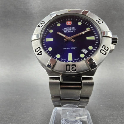 Wenger Swiss Military Dive Watch Men 41mm Blue Dial Silver Tone Date 79178 PARTS6