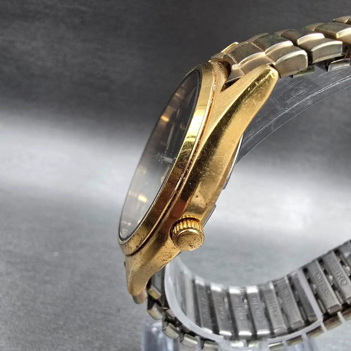 Seiko Watch Men 37mm Black Dial Gold Daydate Round 7N43-9048 New Battery JP VTG2
