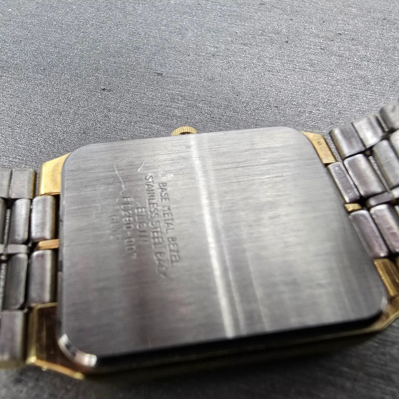 Elgin Tank Watch Men 26mm Black & Gold Dial Gold Tone Date Rectangle New Battery10