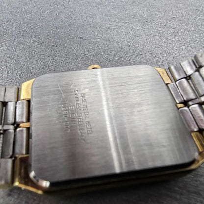 Elgin Tank Watch Men 26mm Black & Gold Dial Gold Tone Date Rectangle New Battery10