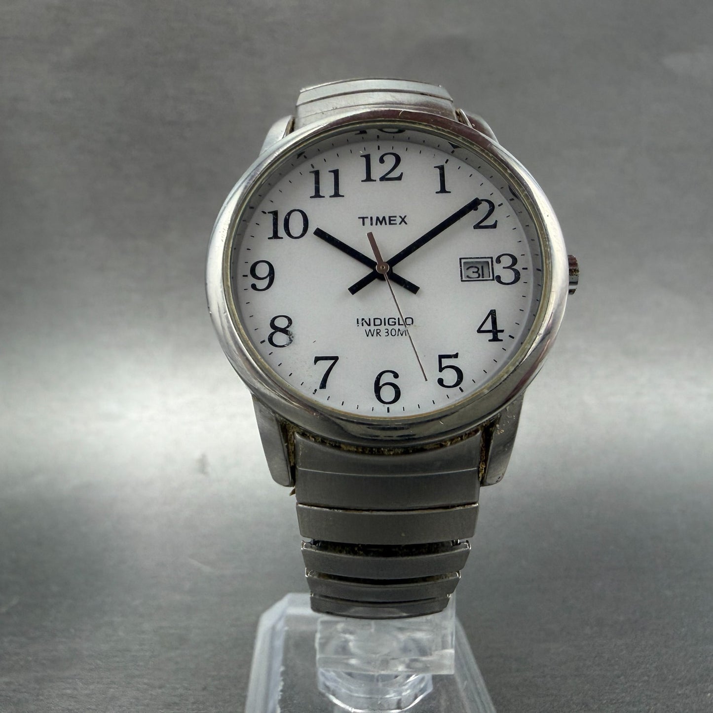 Timex Easy Reader Watch Men 35mm White Dial Silver Tone Date Round New Battery5
