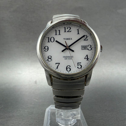 Timex Easy Reader Watch Men 35mm White Dial Silver Tone Date Round New Battery5