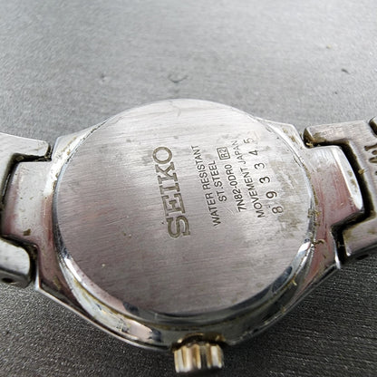 Seiko Watch Women 25mm Purple Dial Two Tone Date Round 7n820DR0 New Battery9