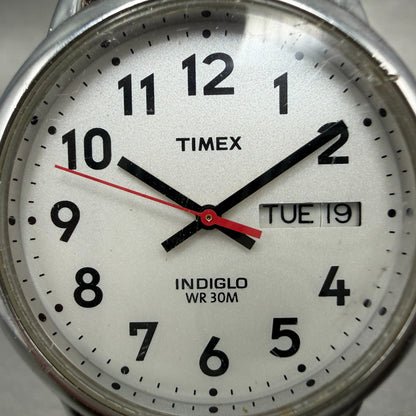 Timex Easy Reader Watch Men 35mm Silver Dial Silver Tone Daydate T20041 New Batt1