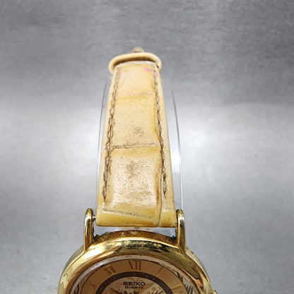 Seiko Watch Women 26mm Gold Floral Dial Gold Tone Round 1n000d59 New Battery4