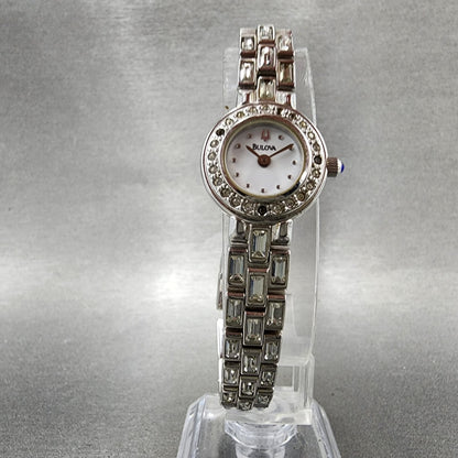 Bulova Crystal Watch Women 19mm White Dial Silver tone Round 96L23 New battery5