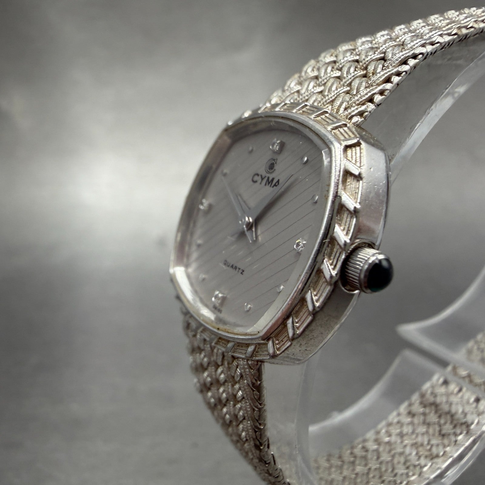 Cyma Watch Women 22mm Silver Dial Silver Tone Rectangle Mesh E616 New Battery2