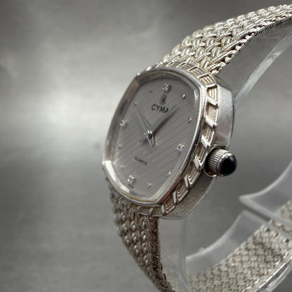 Cyma Watch Women 22mm Silver Dial Silver Tone Rectangle Mesh E616 New Battery2
