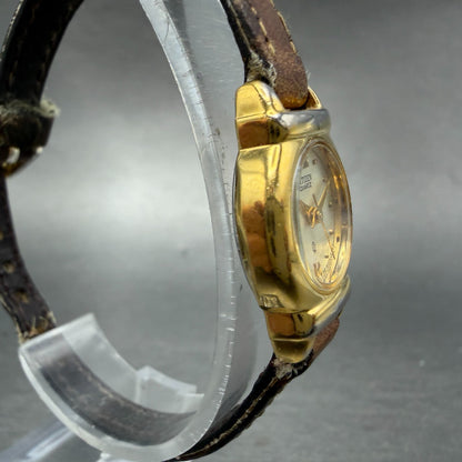 Citizen CQ Watch Women 19mm Champagne Dial Gold Tone Oval 5930-K00845 New BattAB3
