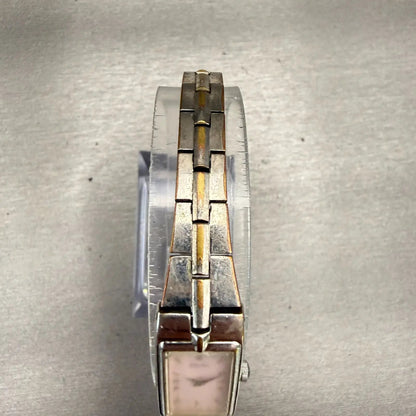 Seiko Watch Women 13mm Pink Dial Silver Tone Rectangle 2E20-0AY0 New Battery VTG4