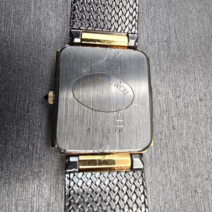 Seiko Watch Men 25mm Black Dial Gold Tone Rectangle 7430-5499 New Battery VTG10