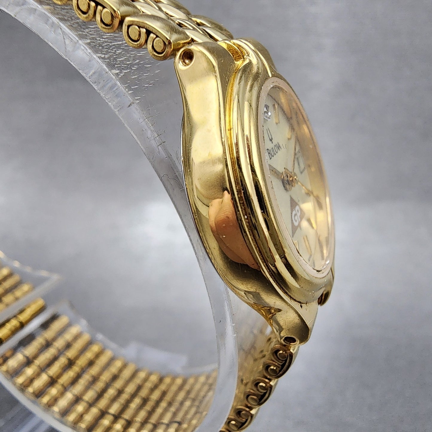 Bulova Watch Women 24mm Champagne Dial Gold Tone Date 97P28 New Battery Diamond3