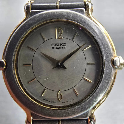 Seiko Watch Women 24mm Gray Dial Two Tone Round 2P20-001H New Battery Vintage1