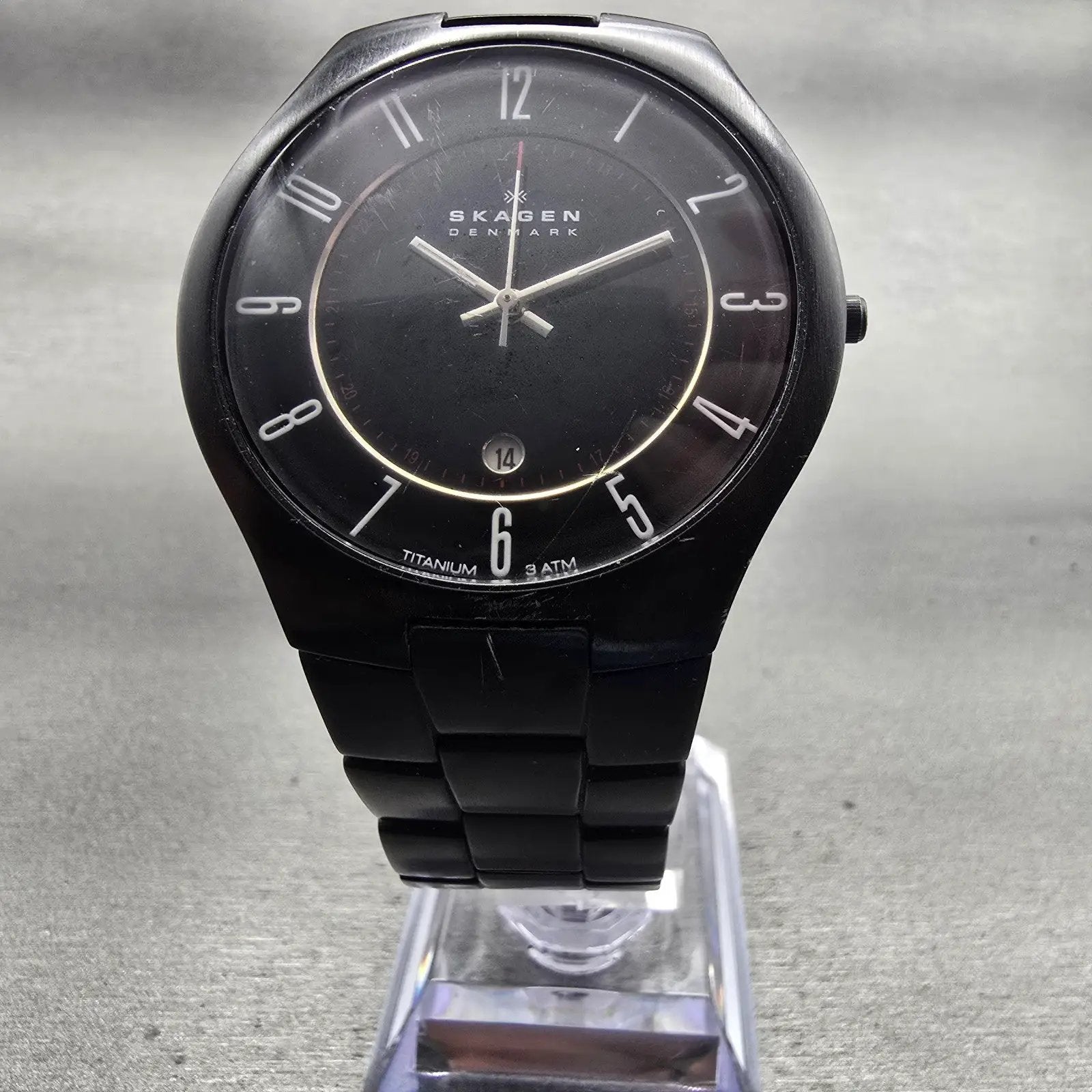 Skagen Watch Men 40mm Black Dial Black Tone Date Titanium Round 801XLTBXB NewBat5