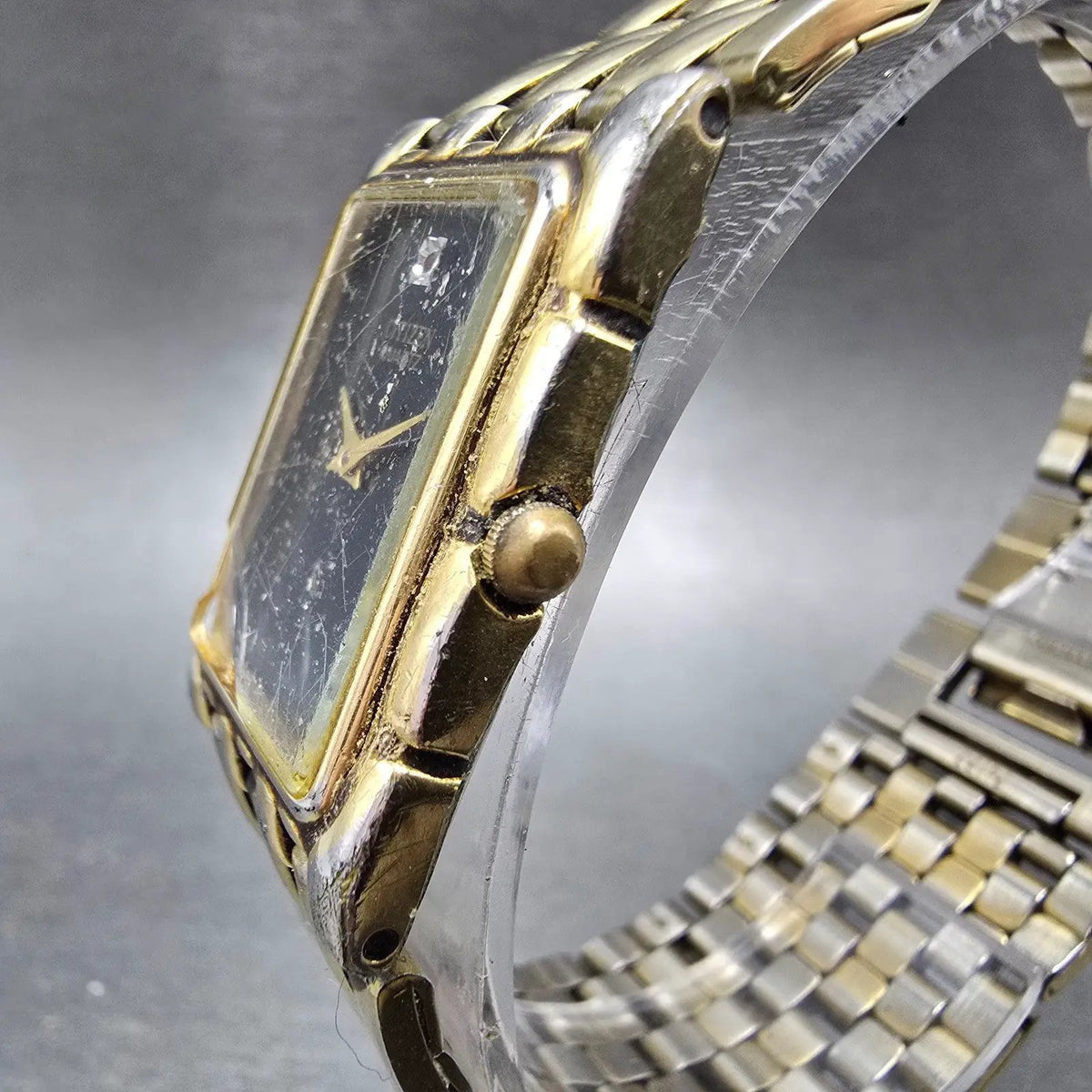 Citizen Tank Watch Men 23mm Black Dial Gold Tone Rectangle 6020-S27221 New Batt2