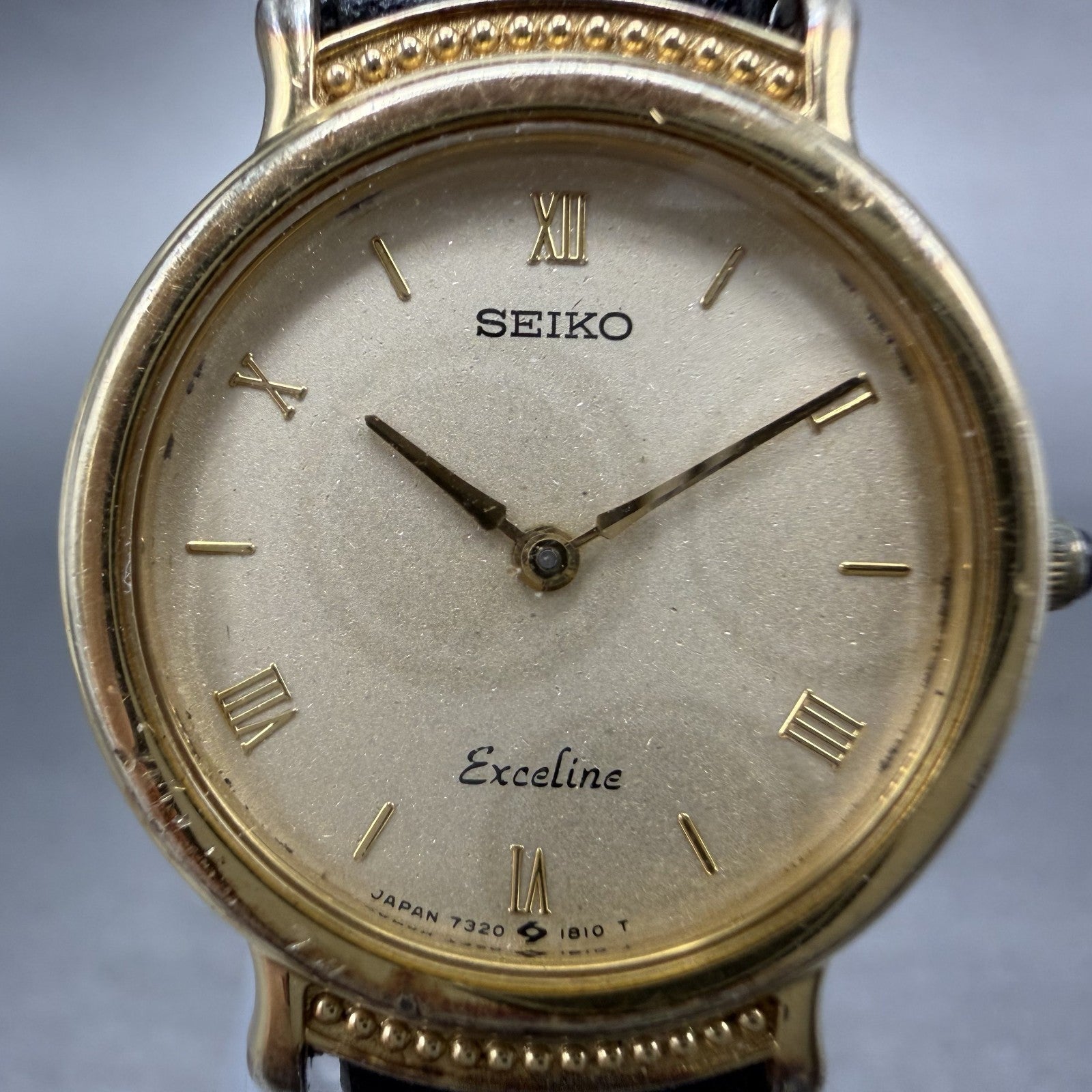 Seiko Exceline Watch 23mm Women Champagne Dial Gold Tone 7320-0370 New Battery1