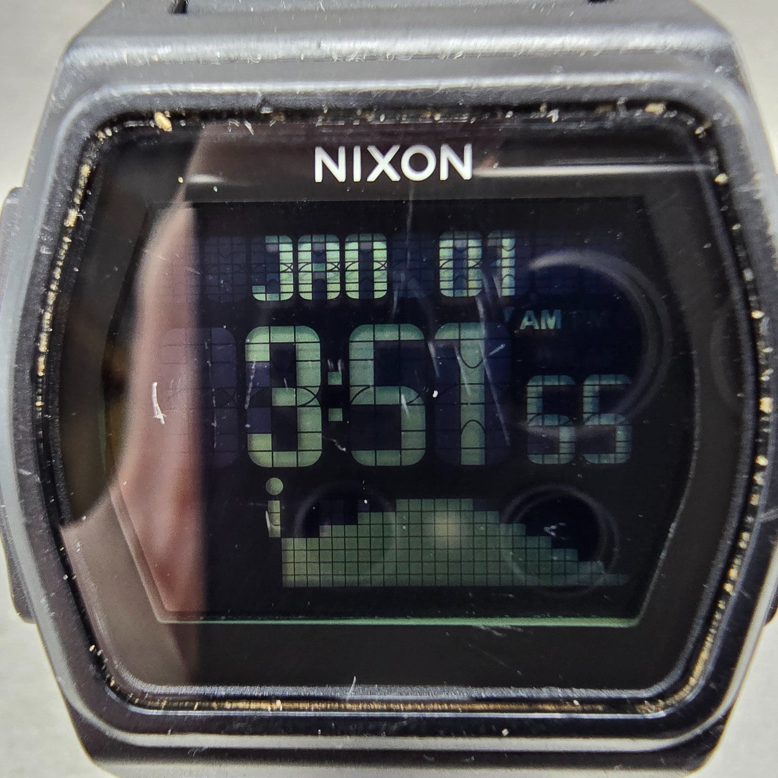 Nixon Rival Watch Men 38mm Black Alarm Chronograph Rectangle READ!! New battery1