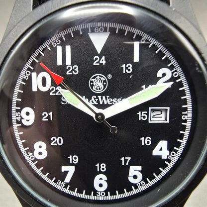 Smith and Wesson Watch Men 38mm Black Dial Black Tone Date Round New Battery1
