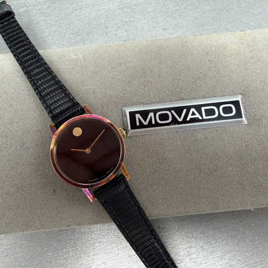 Zenith Movado Museum Watch Women 24mm Black Dial 14K Solid Gold Manual Wind Runs0