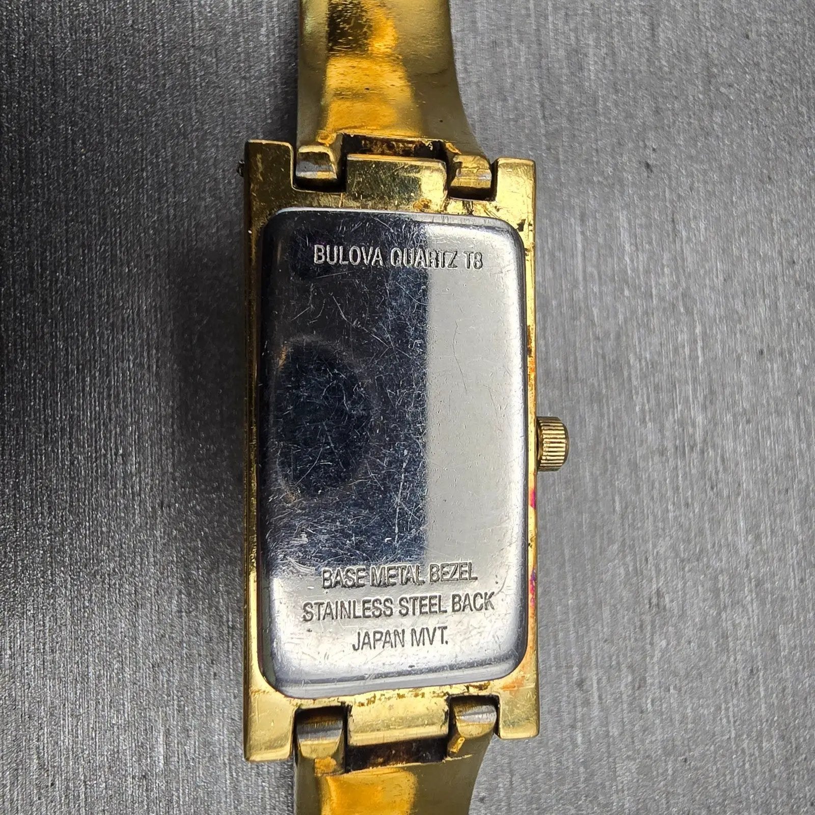 Bulova Watch Women 15mm Champagne Dial Gold Tone Rectangle New Battery 97T4610
