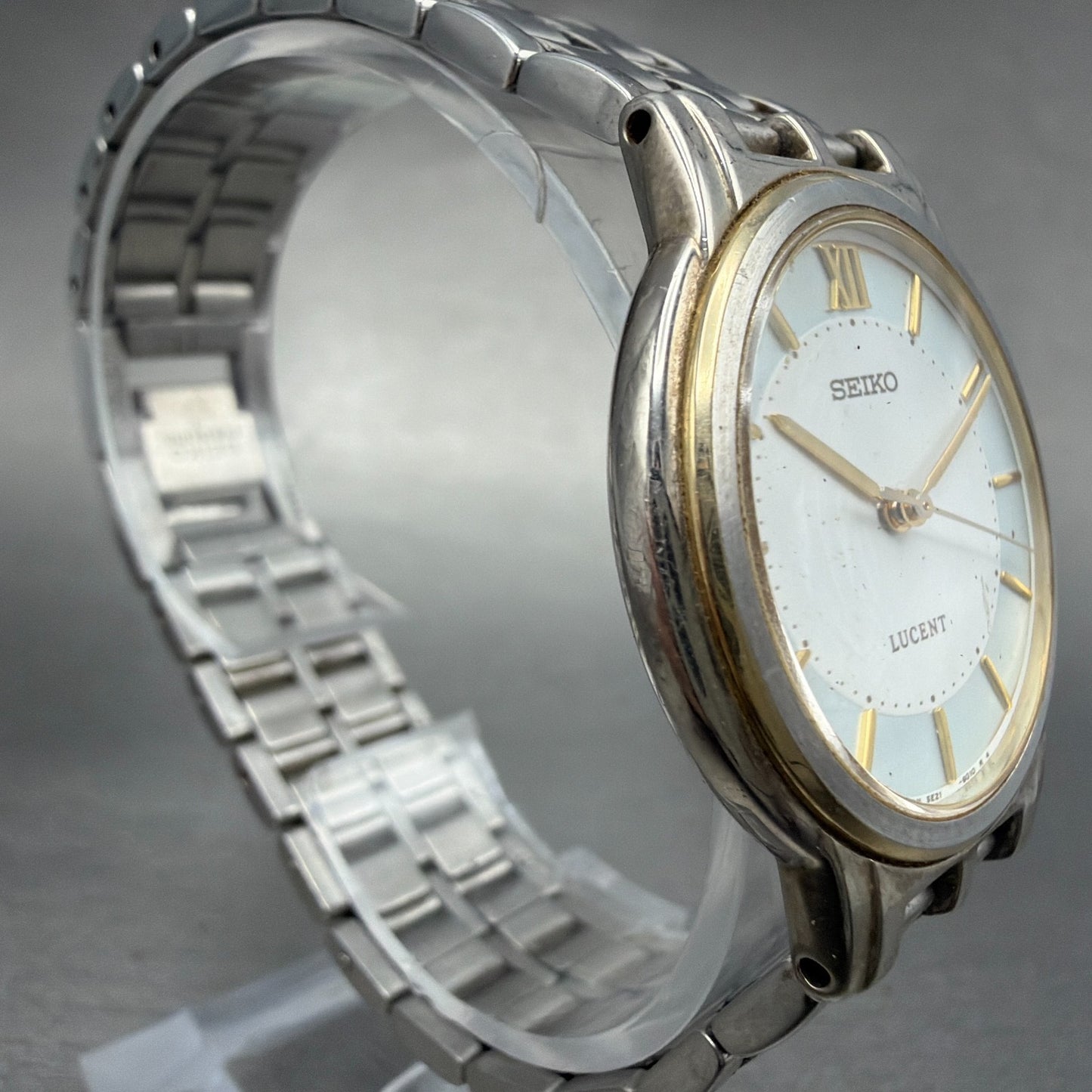 Seiko Lucent Watch Men 32mm White Dial Two Tone Round 5E21-6E90 PARTS4
