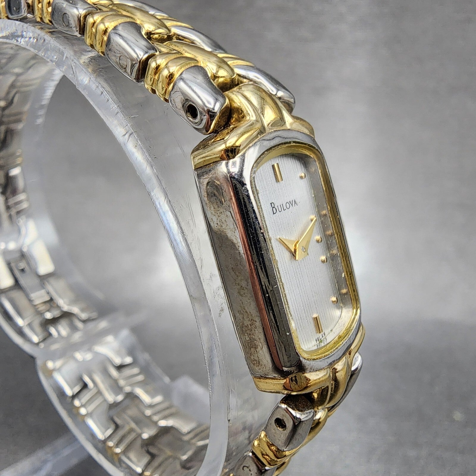 Bulova Watch Women 13mm Silver Dial Two Tone Rectangle 98L49 New Battery3