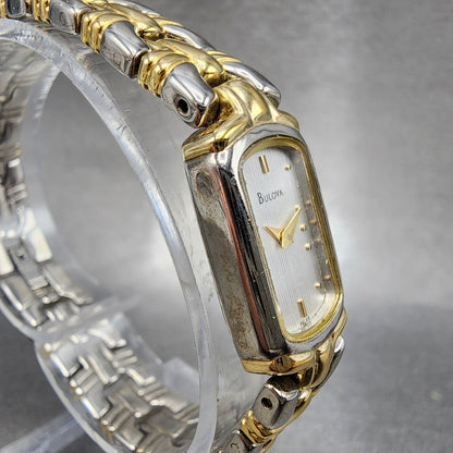 Bulova Watch Women 13mm Silver Dial Two Tone Rectangle 98L49 New Battery3