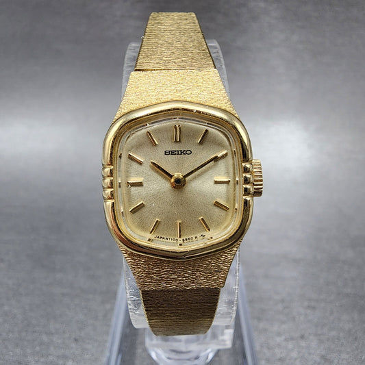 Seiko Watch Women 17mm Gold Dial Gold Gold Rectangle Manual Wind Runs 110055190