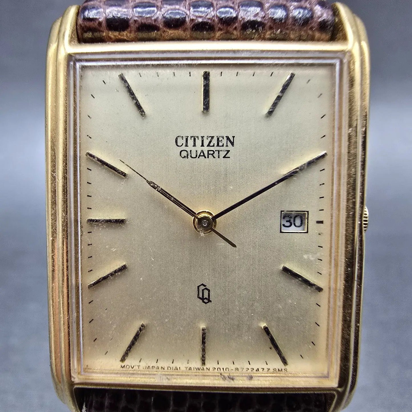 Citizen CQ Tank Watch Men 26mm Champagne Dial Gold Tone Date 2010-891287 PARTS2