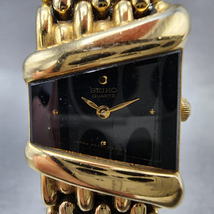Seiko Watch Women 20mm Black Dial Gold Tone Asymmetrical 4N005749 New Battery1