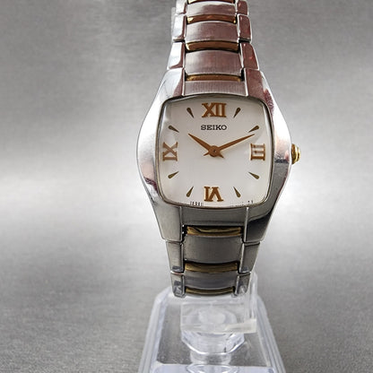 Seiko Watch Women 26mm White Dial Two Tone Rectangle 1N000JC0 New Battery5