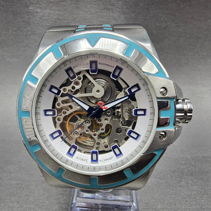Android Bioluminescence Skeleton Automatic Watch Men 48mm Blue Dial Steel Runs0