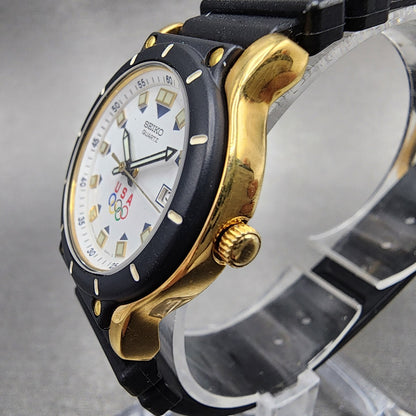 Seiko USA Olympics Watch Women 29mm White Dial Gold Tone Date 7N826A39 PARTS3