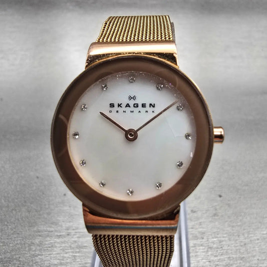 Skagen Freja Watch Women 26mm MOP Dial Rose Gold Round 358SRRD New Battery0